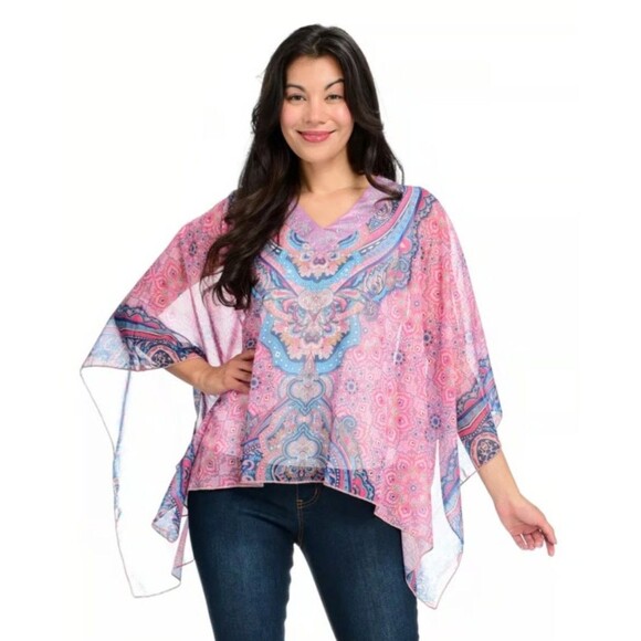 One World Tops - One World Live and Let Live Women Floral Mauve Tunic Top Blouse Pink Size M